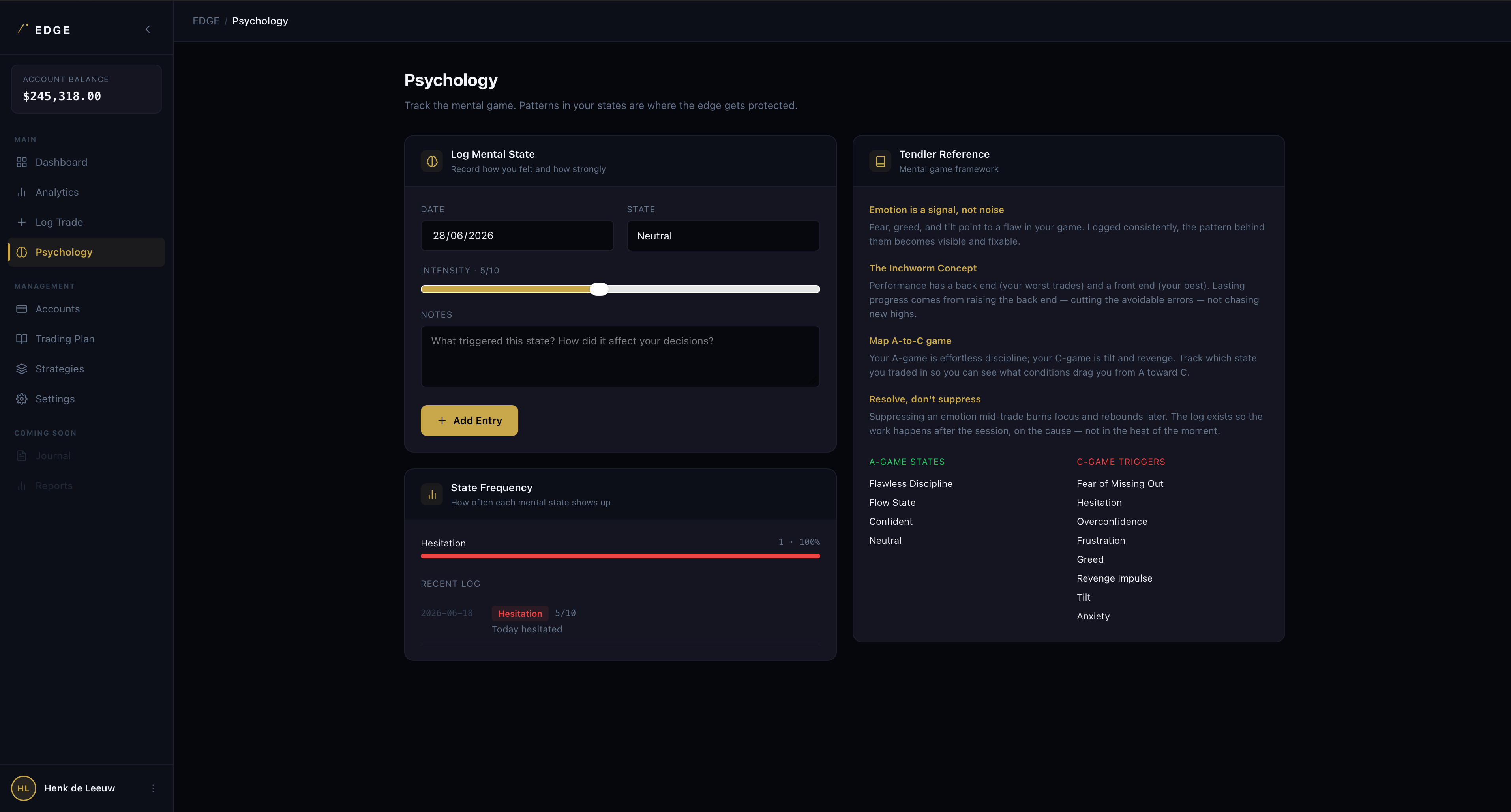 Psychology and mental-game tracking